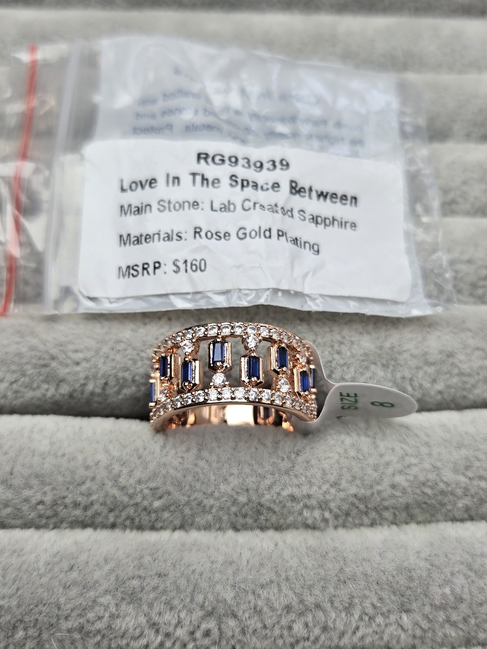 Size 8 Saphire Blue Rose Gold Plated Love In The Space Between Bomb Party Ring
